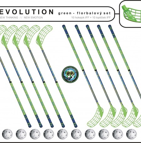 Set MPS Evolution Green (10 hokejek + 10 míčků)